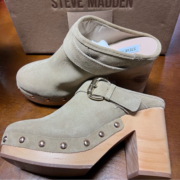 New Steve Madden Women Y2K Tan Hilde Suede Platform Mule Size 9 Tan Studded New - Picture 9 of 15